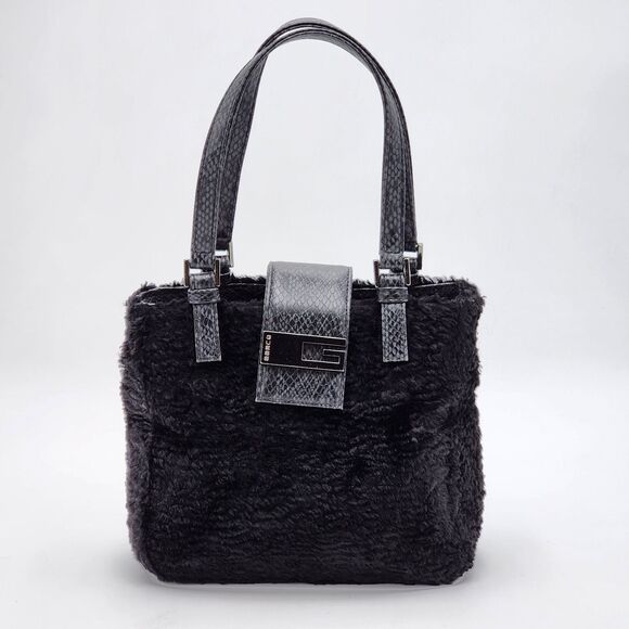 Guess Vintage Y2K Black Sherpa Fuzzy Mini Tote Handbag HTF - Picture 4 of 10